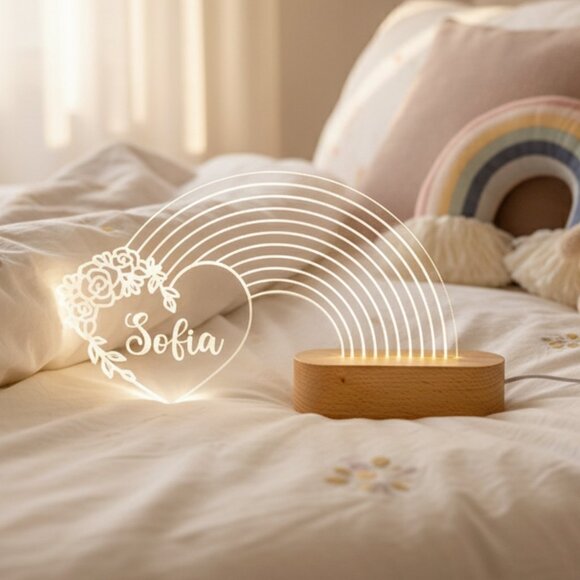 Rainbow with Heart Night Light – Personalized LED Room Decor - Picture 8 of 8